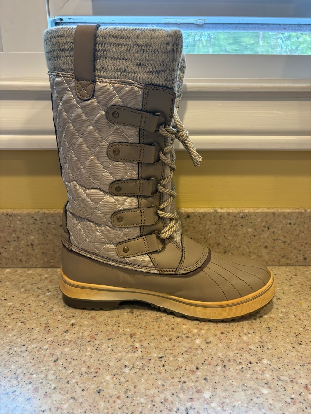 Totes Glenda Quilted Knee High Winter/Rain Boot - Color Bone, Size 7